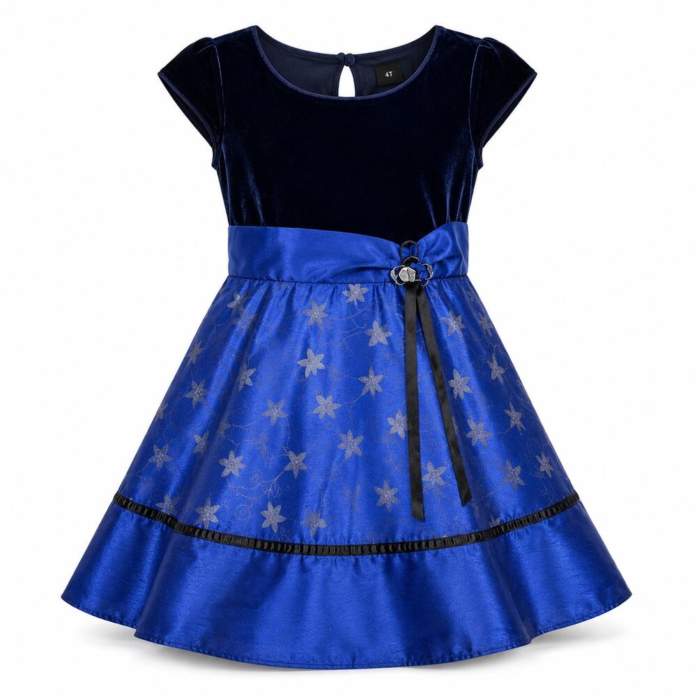 Jona Michelle Girls Formal Dress Blue Black Velvet Holiday Party 4 5